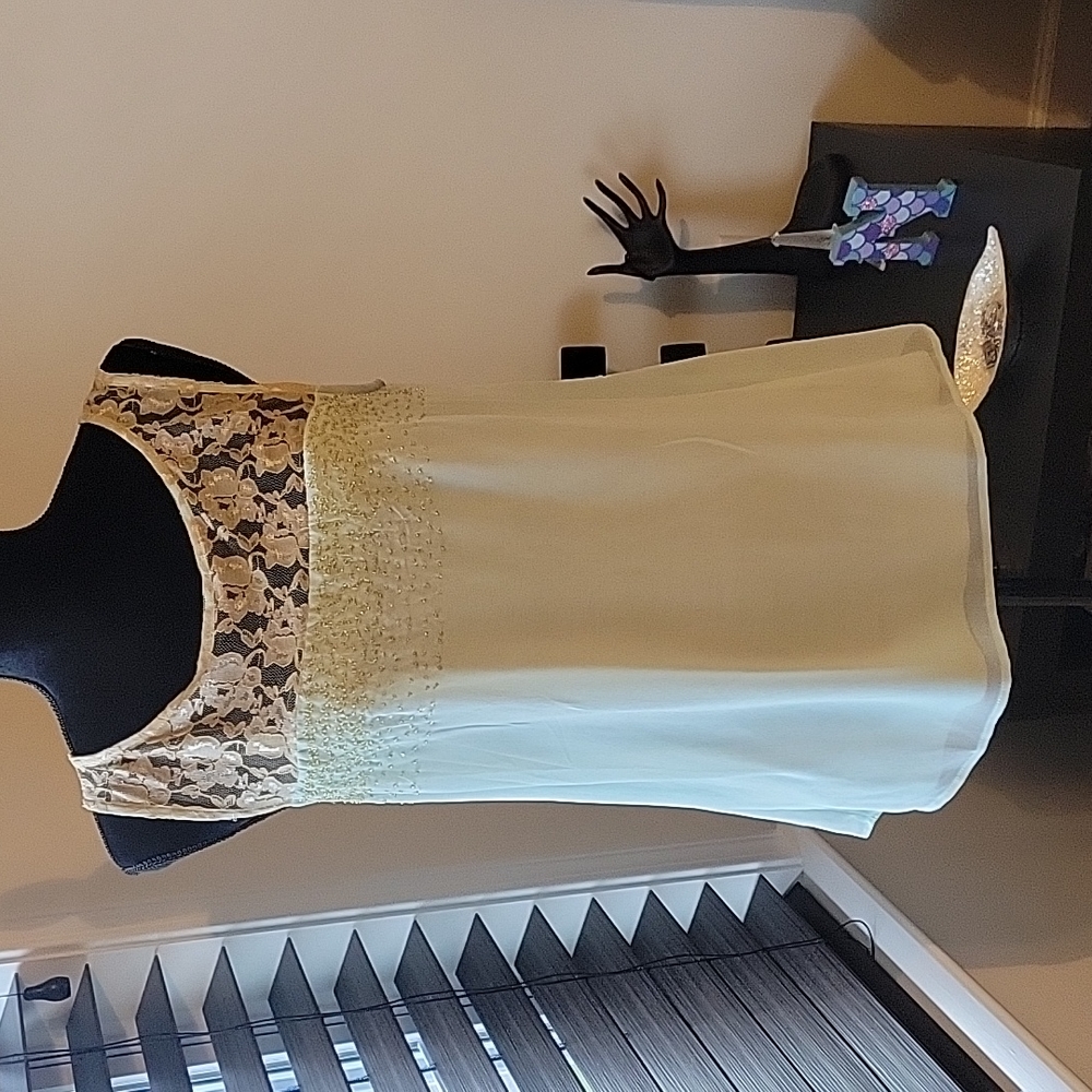 Mint chiffon sleeveless beaded blouse